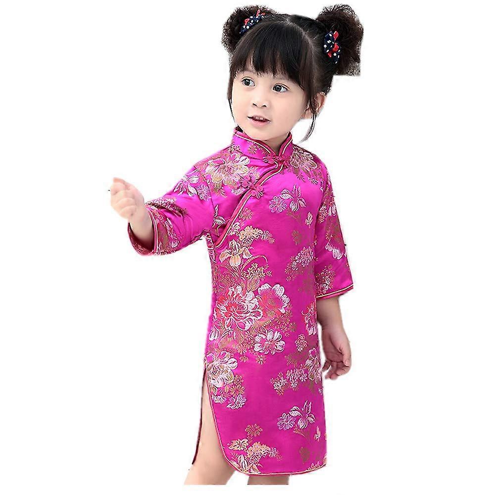 Chinese  Dress Peony Rose Qipao Half Sleeve Cheongsam Wedding Dresses Princess Birthday Party Costume