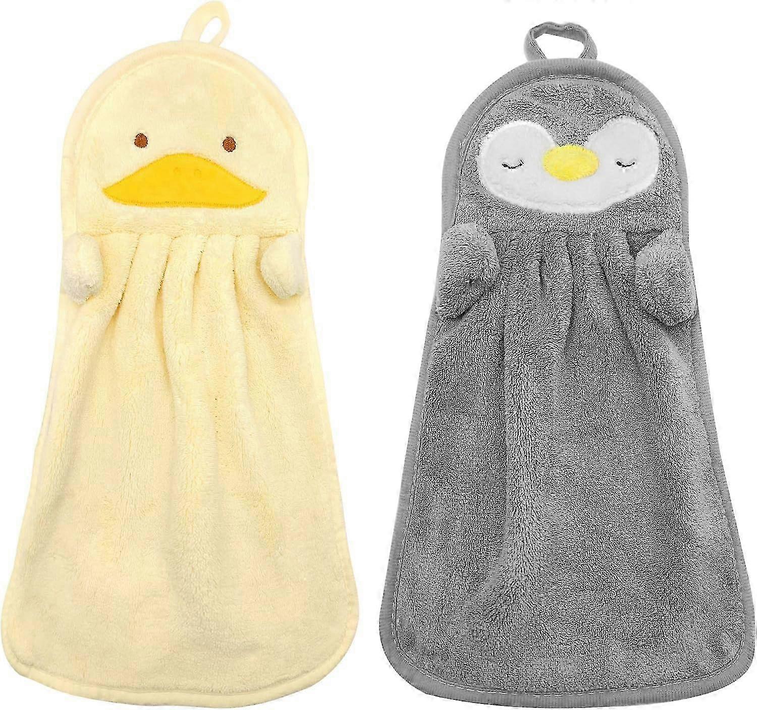 Cute Animal Hand Towels 2pcs, Soft Absorbent Microfibre Towels with Hanging Loop