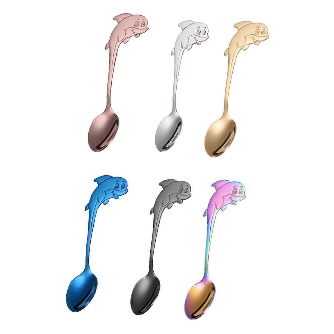 Dolphin Shaped Dessert Spoons Set of 6, Stainless Steel Coffee Spoons for Adults, Unique Design for Ice Cream and Pudding