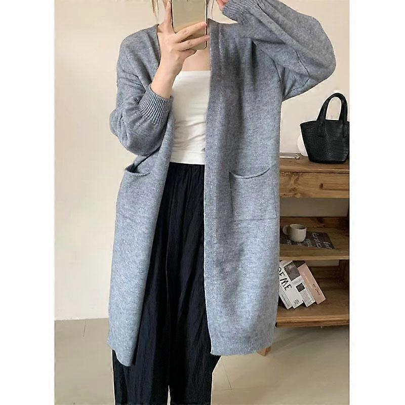 Spring and Autumn Women's Sweater Cardigan Tops Lazy Soft Knit Cardigan Jacket Medium Long Loose Sweater