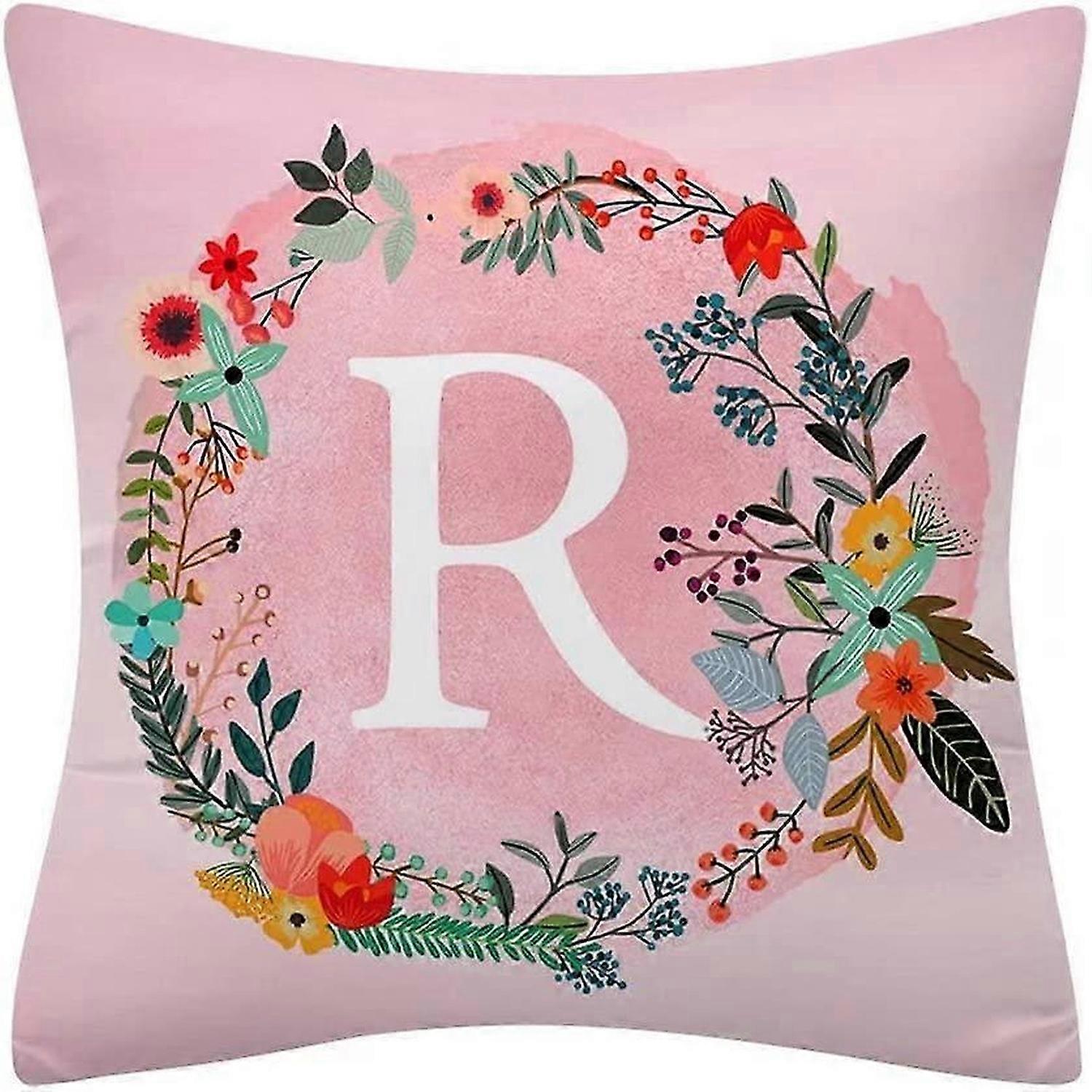 Roze polyester dubbelzijdige kussensloop met bloemenprint 44 x 44 cm (R)