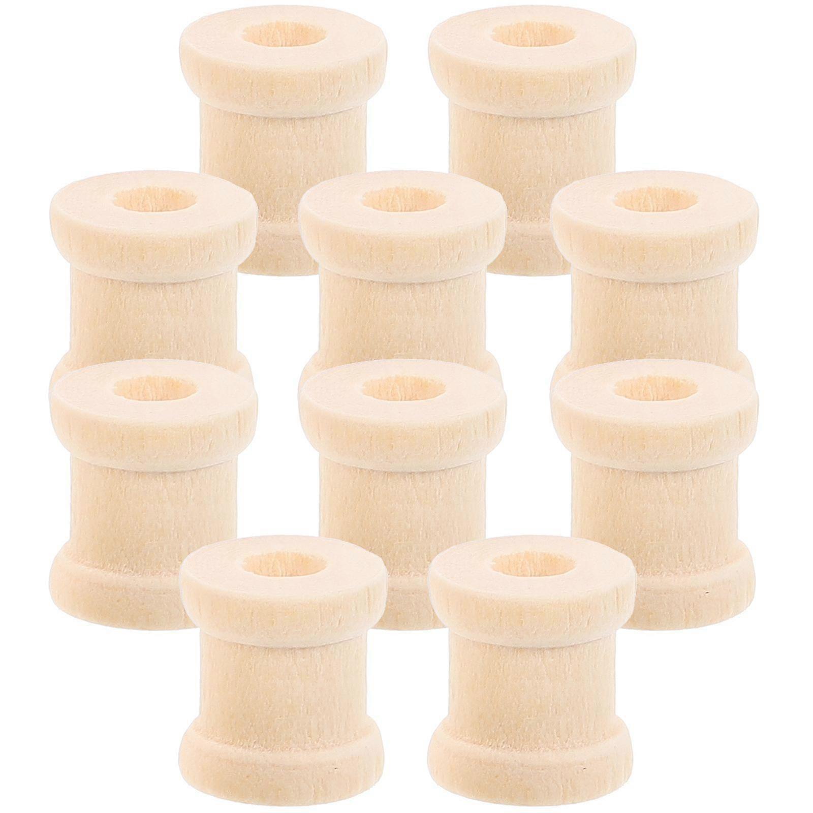 100 Pcs Vintage Unfinished Wooden Spools Hour Glass Shaped Bobbin Sewing Tools for DIY Thread String Rolling Wire (Light Yellow, 15x13MM)