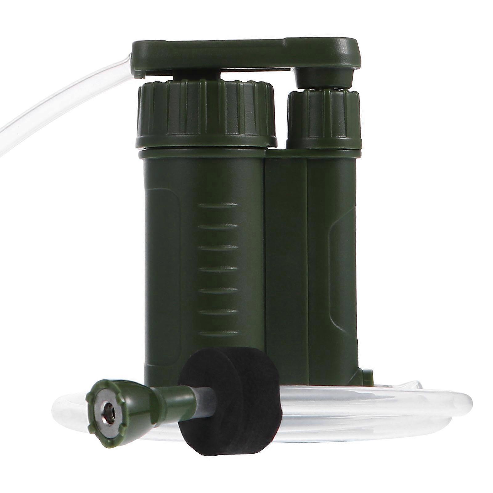 Camping Water Filter Pump Portable Emergency Use Removes Army Green 11X6CM 1Pcs