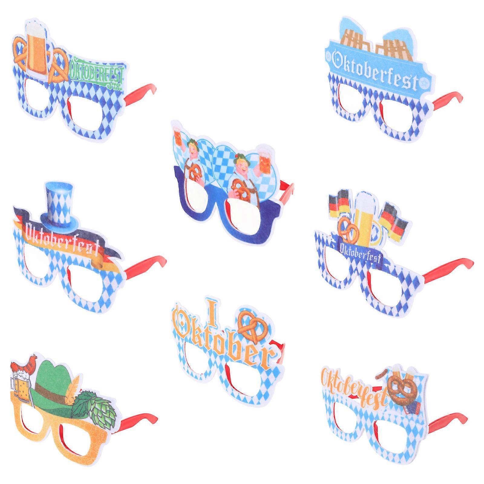 ビールパーティーの飾りオクトーバーフェストスタイルのプラスチックとフェルト生地の装飾メガネ大人8ペア