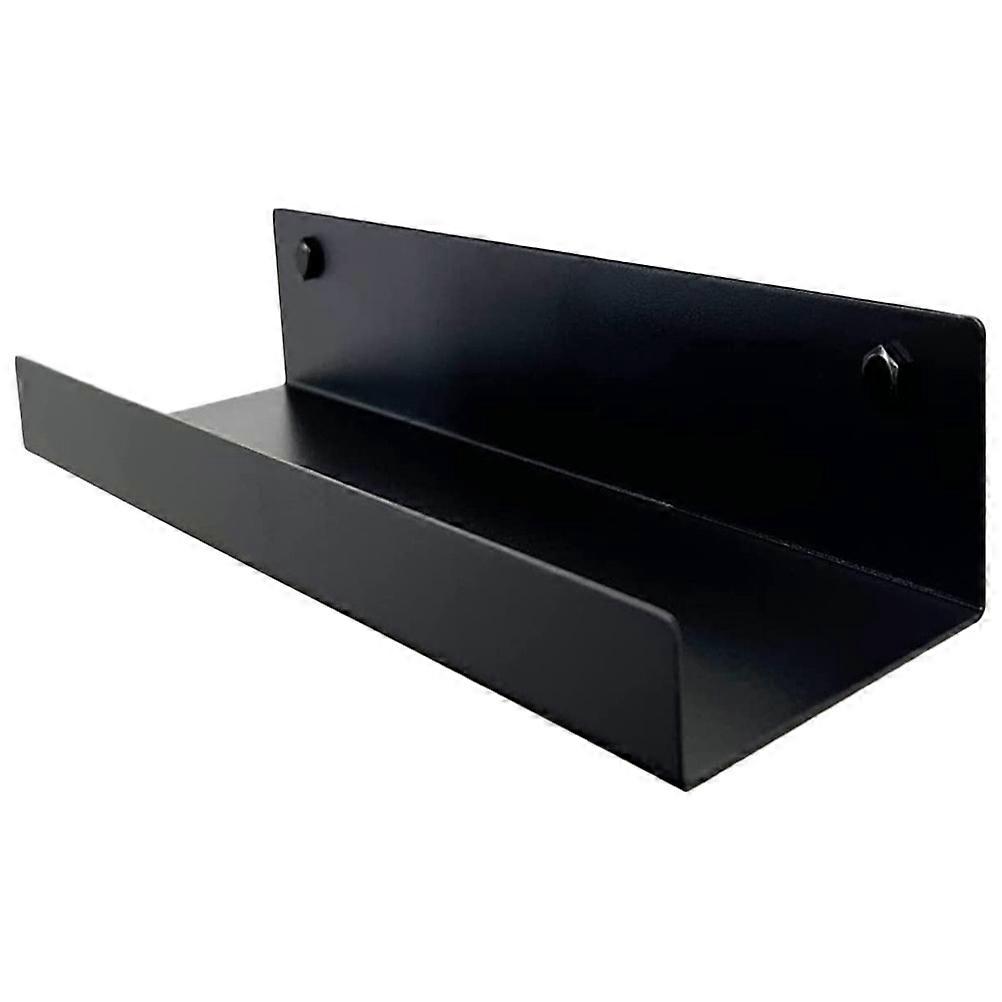 Black Floating Shelf with Lip for Phone Made of Metal Compact Size for Bedroom or Bathroom Storage