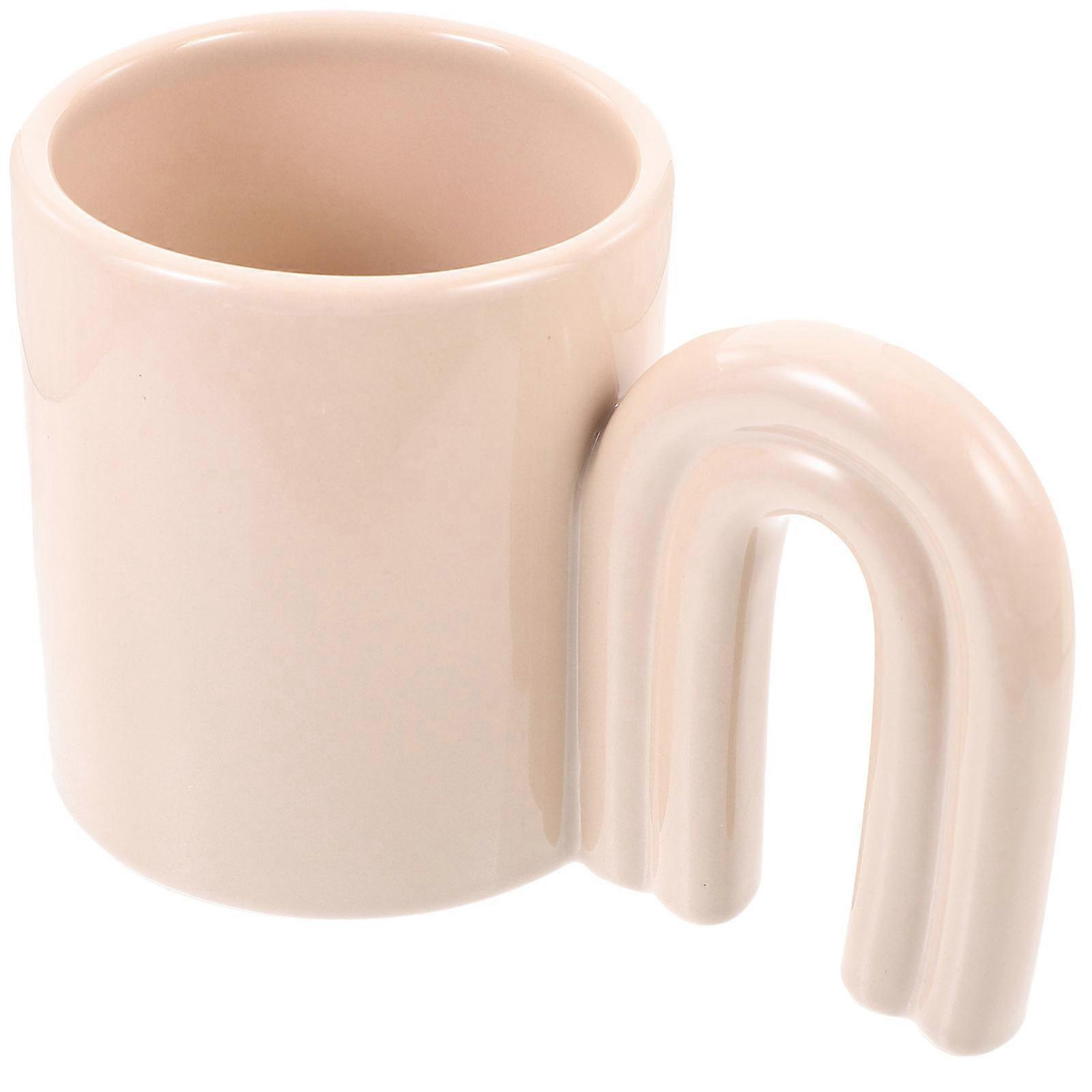 Porcelain Water Mug Ceramic Cup Large Opening Arch Handle Drinking Cup for Home Pink 1Set