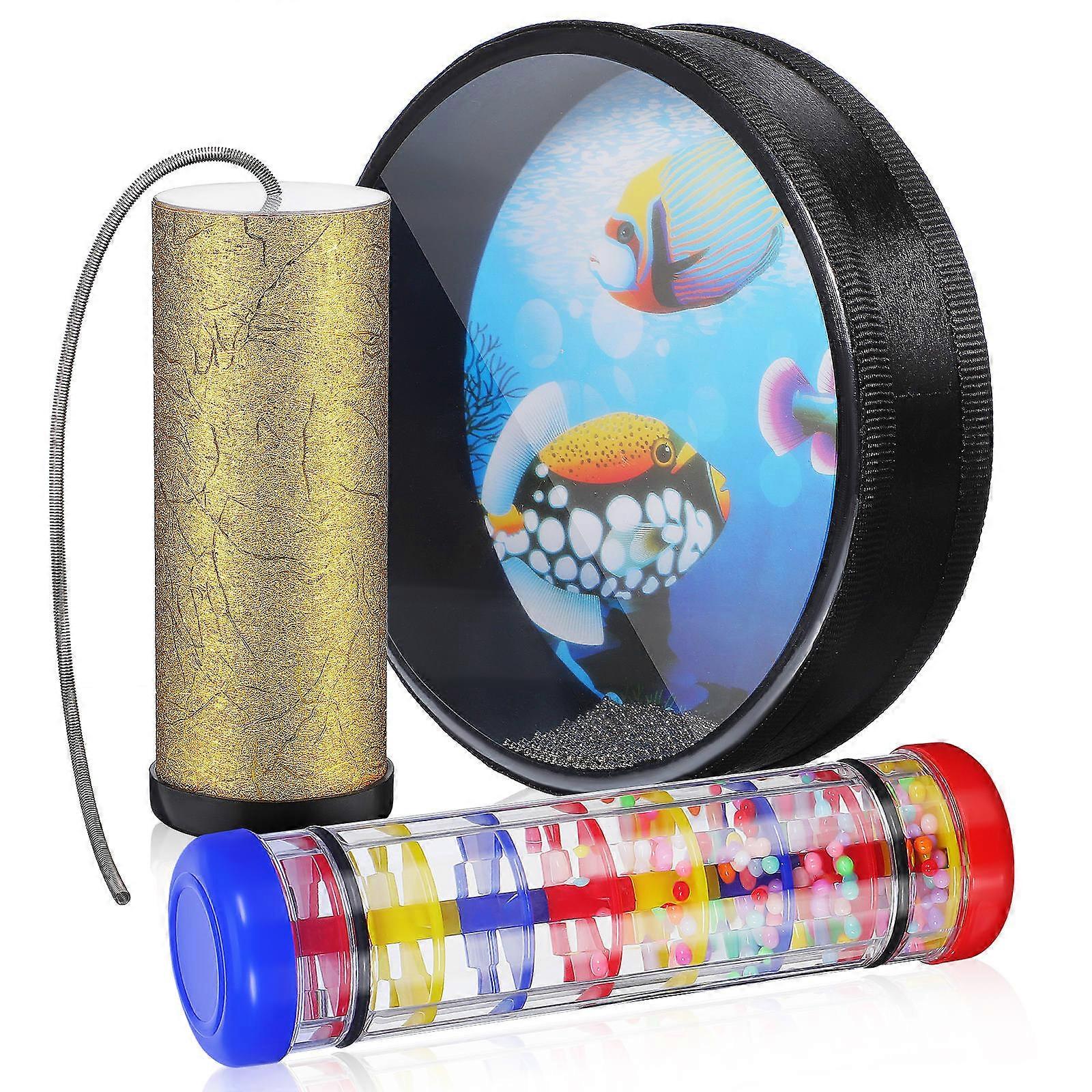 Rain Drum Childrens Hand Drums Percussion Instrument Kit Home School Party Use Assorted Color Auditory Skill Development 1Set