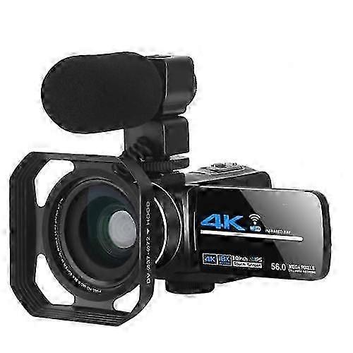 5600Px Zoomable 4k Digital Video Camera With Hood + Microphone + Wide-angle Lens