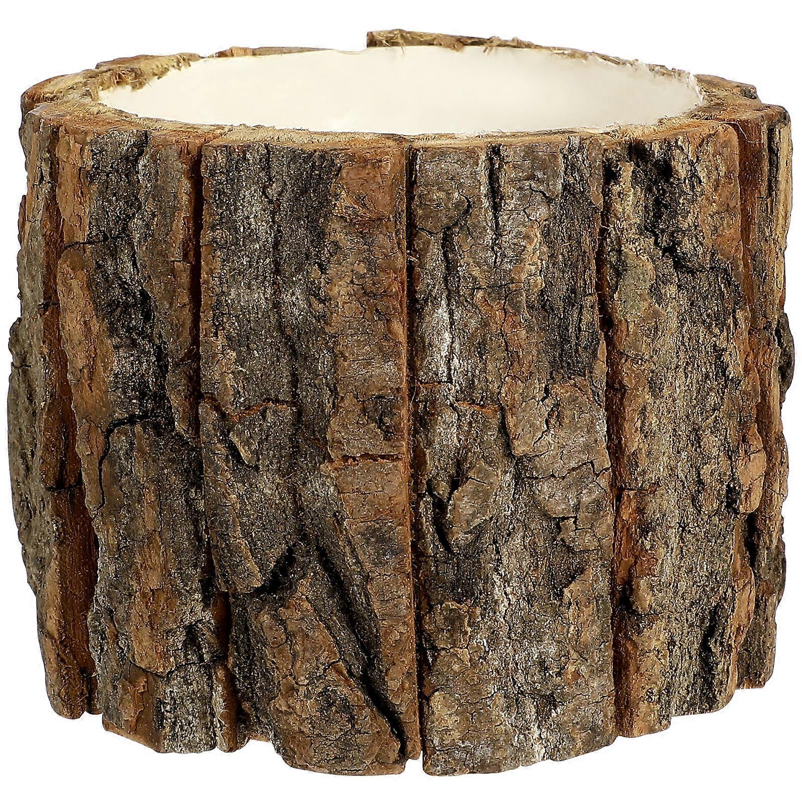 Log Planter Wooden Flower Pot Natural Wood Bark Barrel Shape Rustic Container Decor 1Pcs