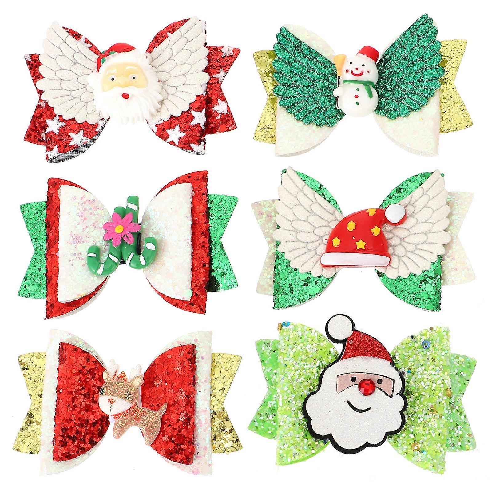 Holiday Hairpins Bow Hair Decorations Christmas Party Women Girls 6Pcs 7.5X5X2CM