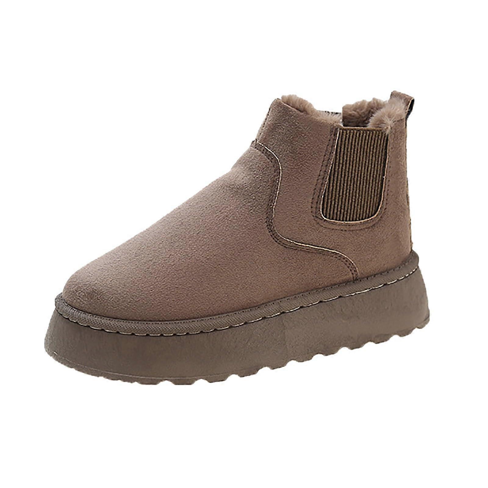 Women's Solid Color Cotton Snow Boots with Fleece Lining, Short Shaft, Thick Sole, Khaki, EU Size 39.5