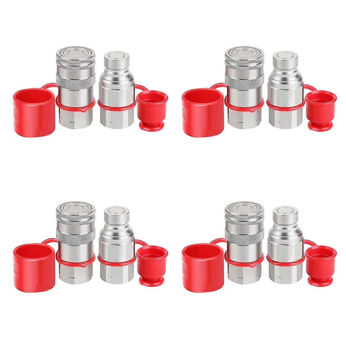 4X 1/2Inch NPT Hydraulic Coupler Skid Steer Flat Face Quick Connect Couplings with 2PCS Dust Cap