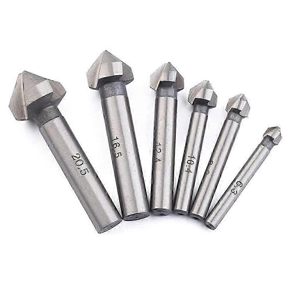 6Pcs Silver Round Shank 3 Flute 90 Degree HSS Chamfer Chamfering Cutter End Mill Tool Countersink D