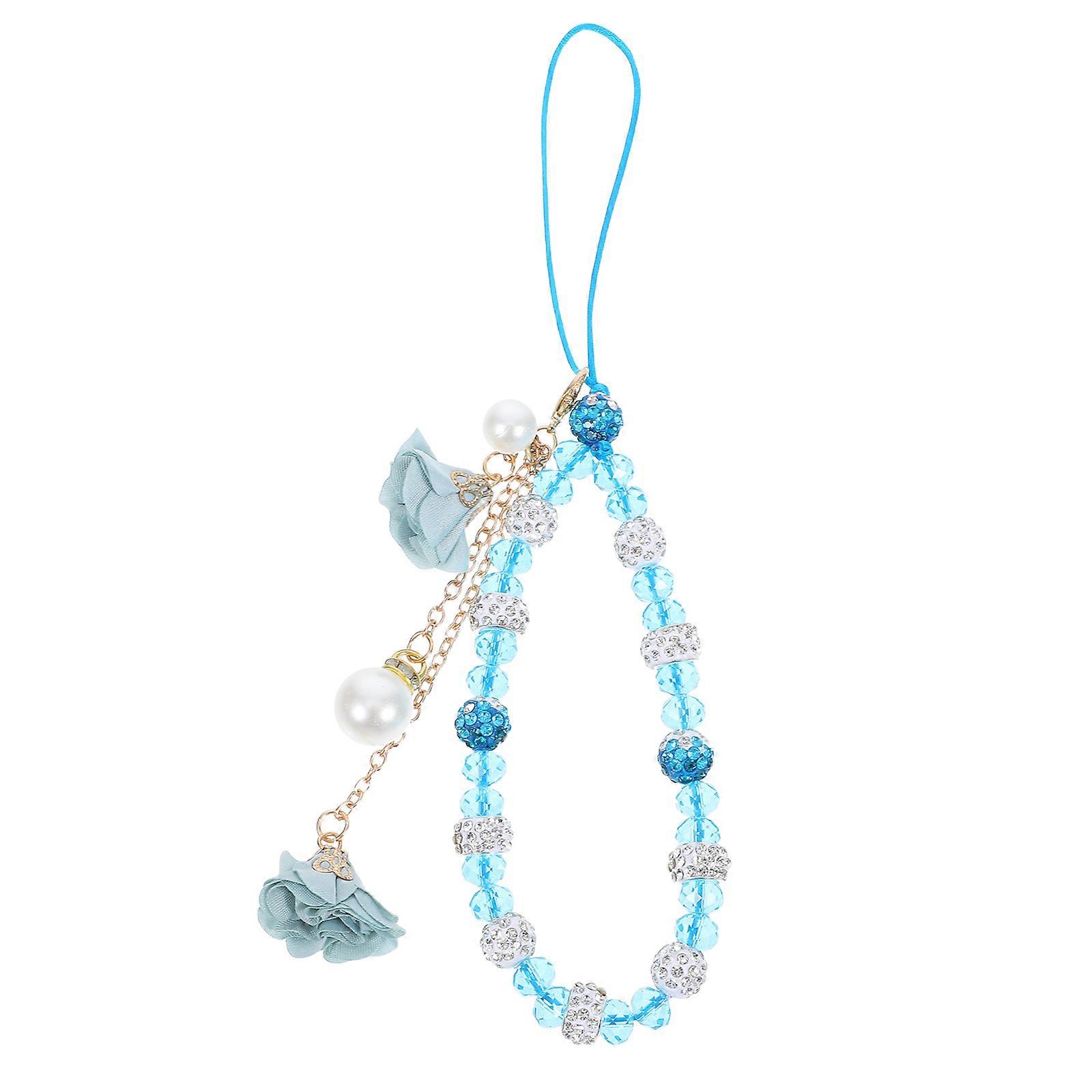 Phone Charm Lanyard Crystal Beaded Phone Wrist Strap Flower Pendant Daily Use Women 1Set
