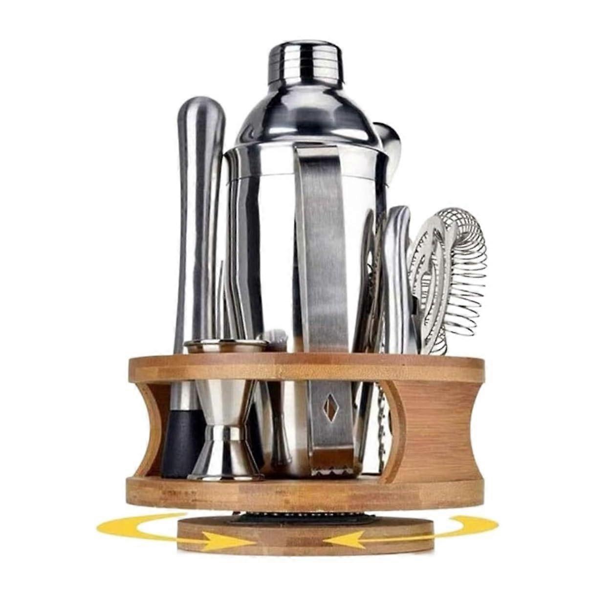 BarShaker for cocktail preparation, 10piece bar set, cocktail shaker set with stand, home bartending set with bar tools, bar tools for drink 550ml