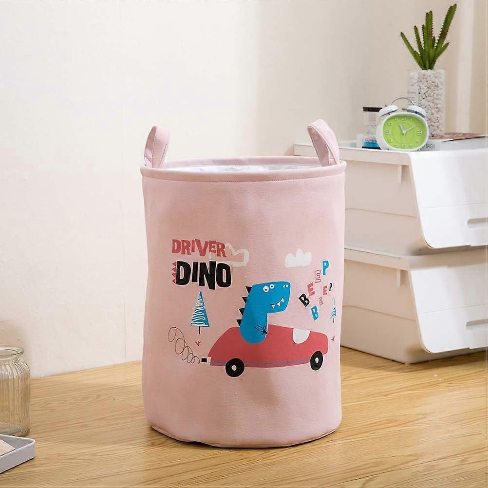 Storage Basket Cute Dinosaur Pattern Laundry Basket Large Foldable Cotton and Linen Storage Box Pink