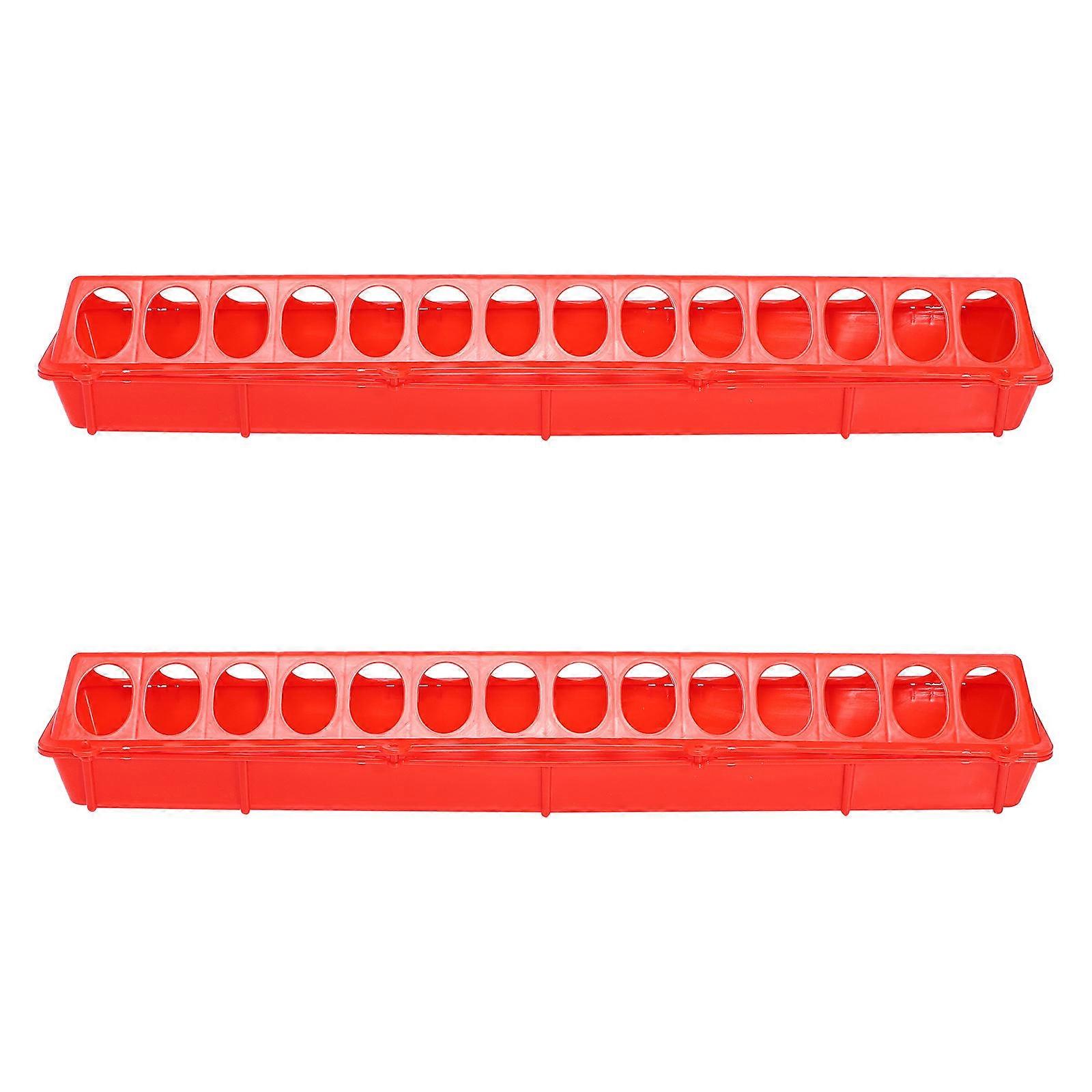 Red Plastic Feeding Trough for Chicken Duck with Anti Splash Design 2 Pcs