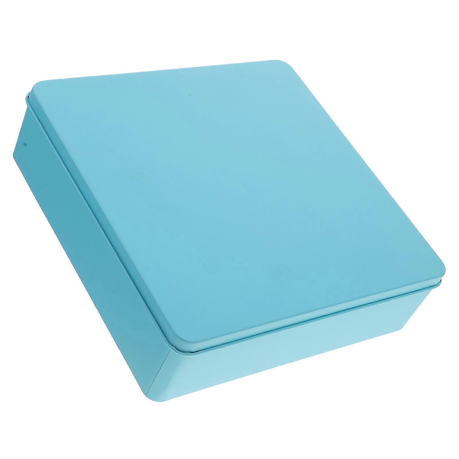 Large Candy Jar Tinplate Metal Container With Lid Ideal For Kitchen Organization Home Storage Box Sky-Blue 20.00X20.00X5.60CM 1Pcs