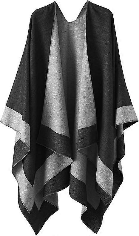 Women's Elegant Shawl Cape Open Front Soft Poncho, Suitable for Spring, Autumn, and Winter.black+grey