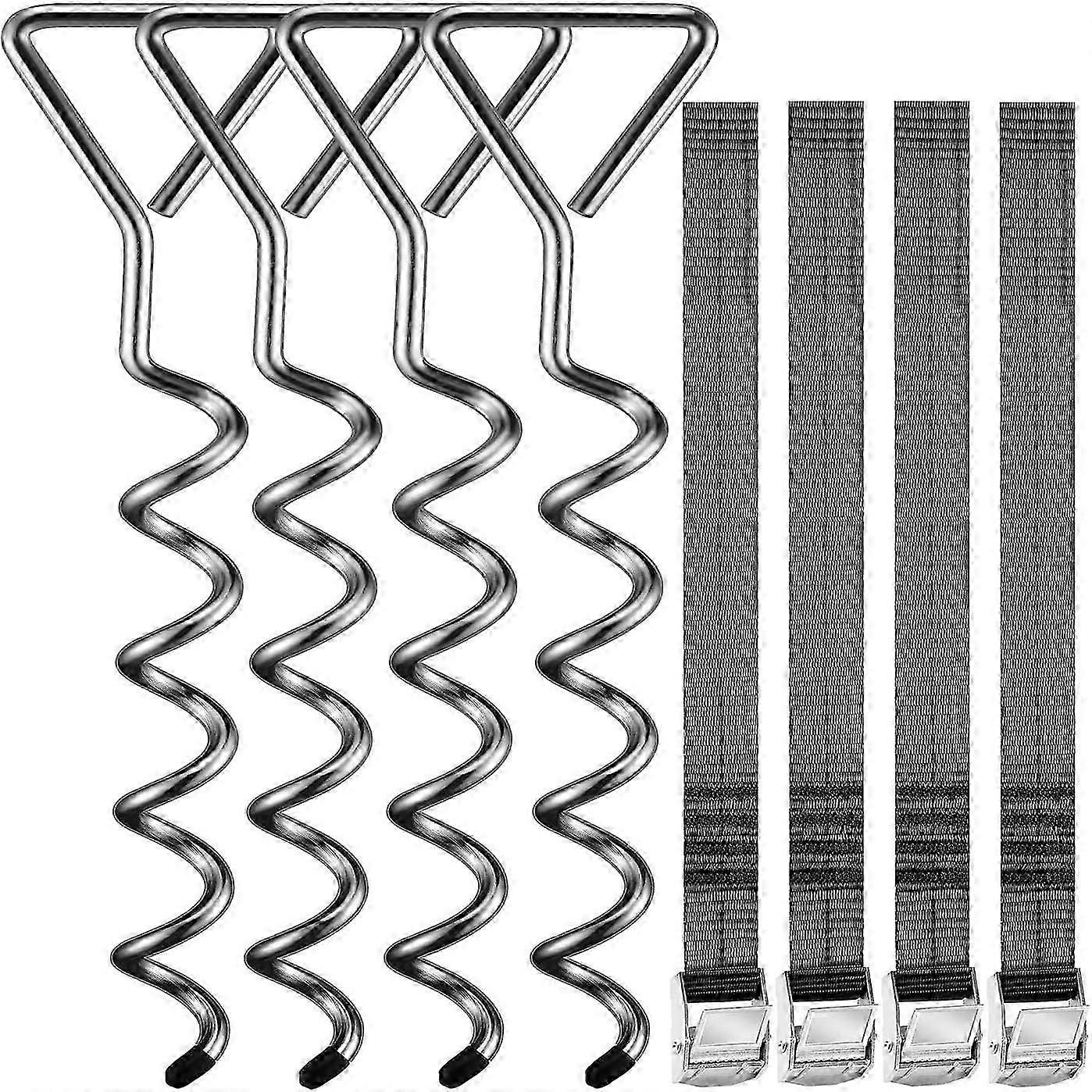 Set of 4 Screw in Ground Anchors | 30.5cm | Swing Trampoline Garden House Play Tower Steel Ground Screws | 250cm Adjustable Safety Belts