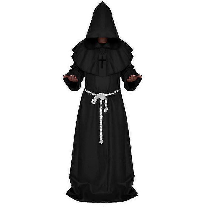 Adult Monk Robe Cloak Friar Medieval Priest Hooded Cosplay Costume