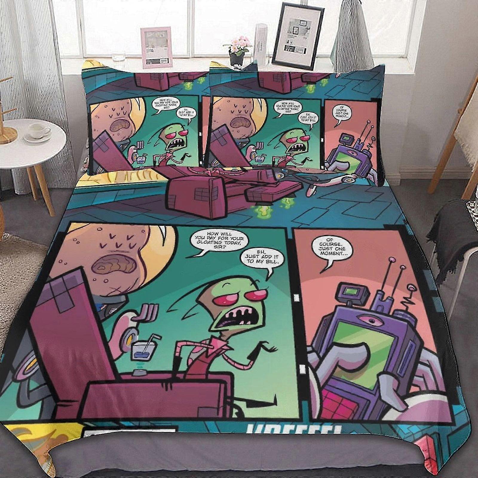 Comedy Invader Zim 3 Pieces Bedding Sets Comfortable Soft Comforter Sets Bedroom Gifts With 1 Duvet Cover 2 Pillowcases