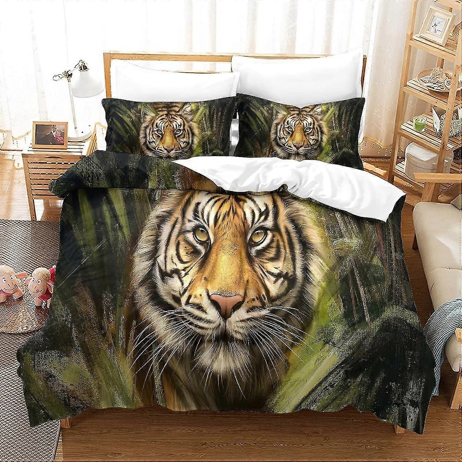 Animal Print Duvet Cover Set, Tiger Design Microfibre Bedding Set with Pillowcase in Single, Double or King Size