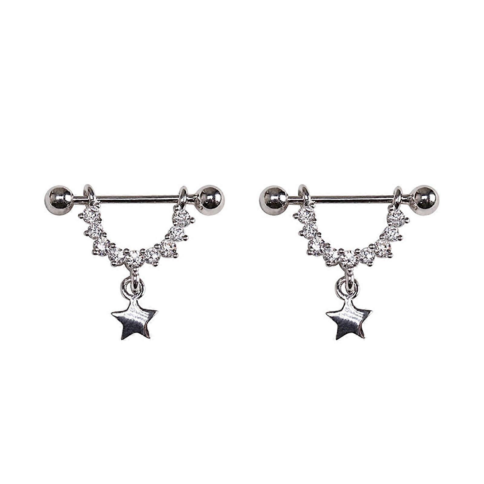 U Shaped Star Dangle Earrings Delicate Five Pointed Star Stud Diamond Accent For Women