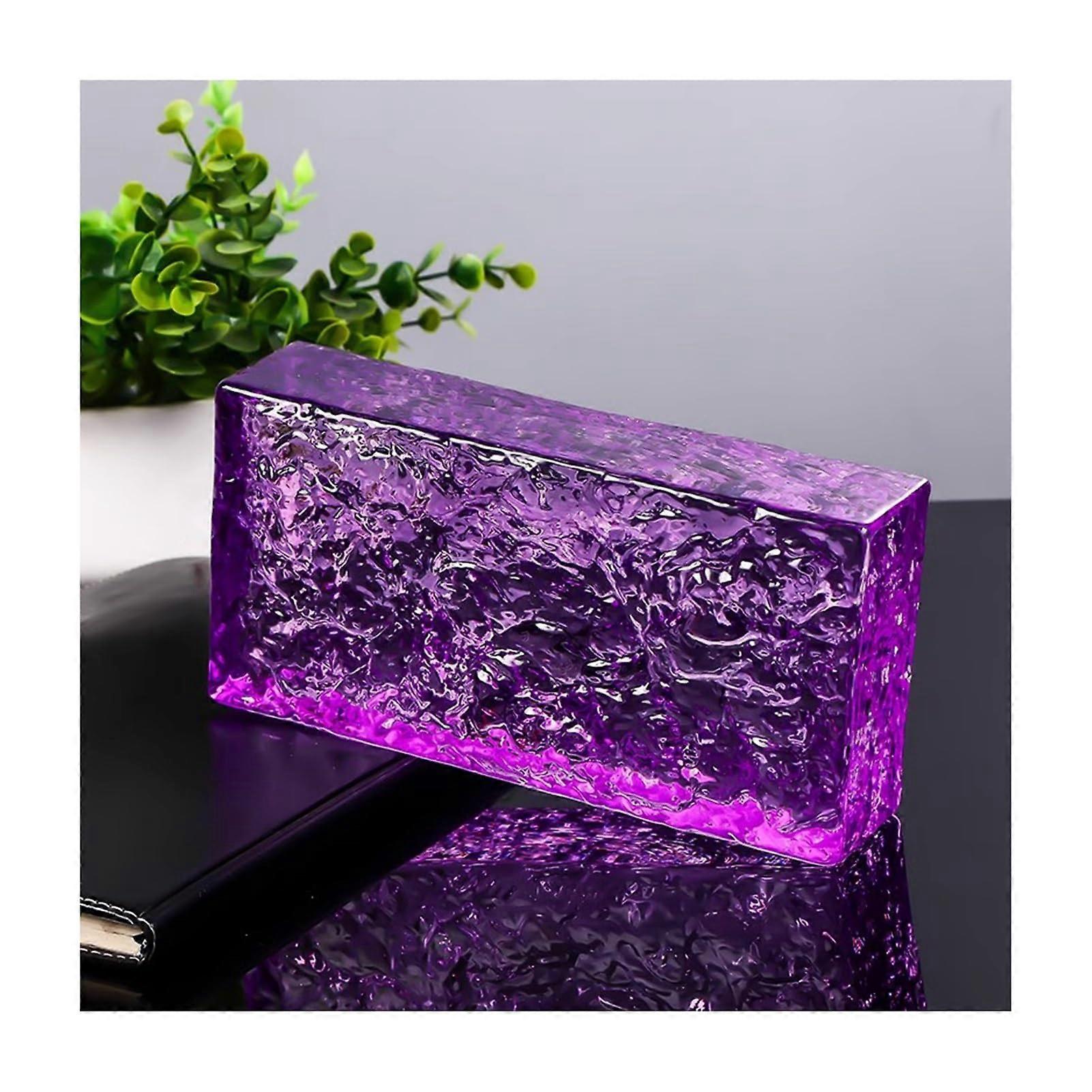 Highly Transparent Clear Rectangular Glass Stone, 7.8 x 3.9 x 1.9 Inches, Multicolored, Glass Blocks for Partitions, Purple