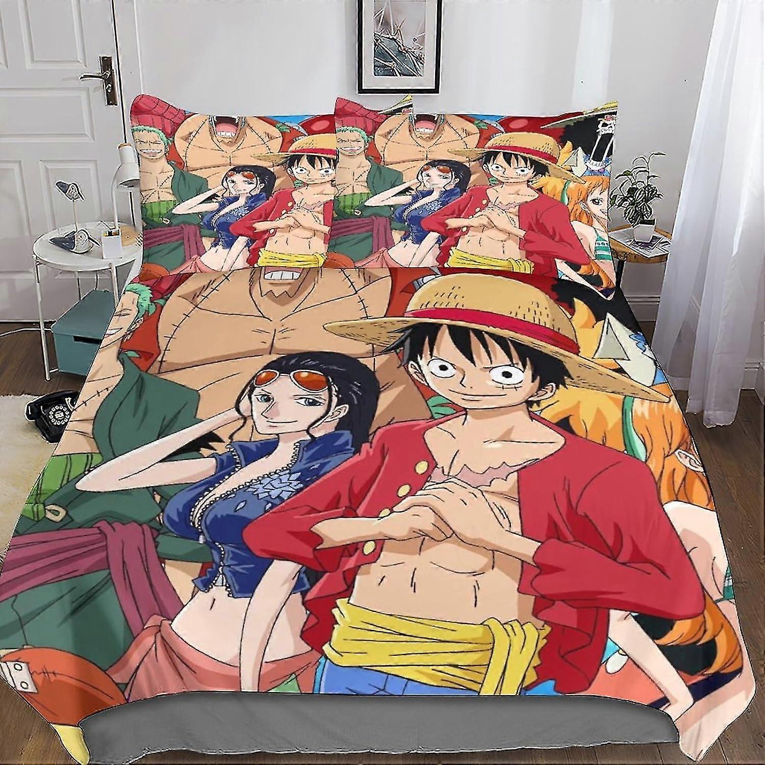 Conjunto de Capa de Quilt Anime com Fecho de Zíper Oculto - Roupa de Cama de Microfibra com Impressão 3D Vibrante, Conjunto de 3 Peças com Fronhas, para Meninos e Meninas