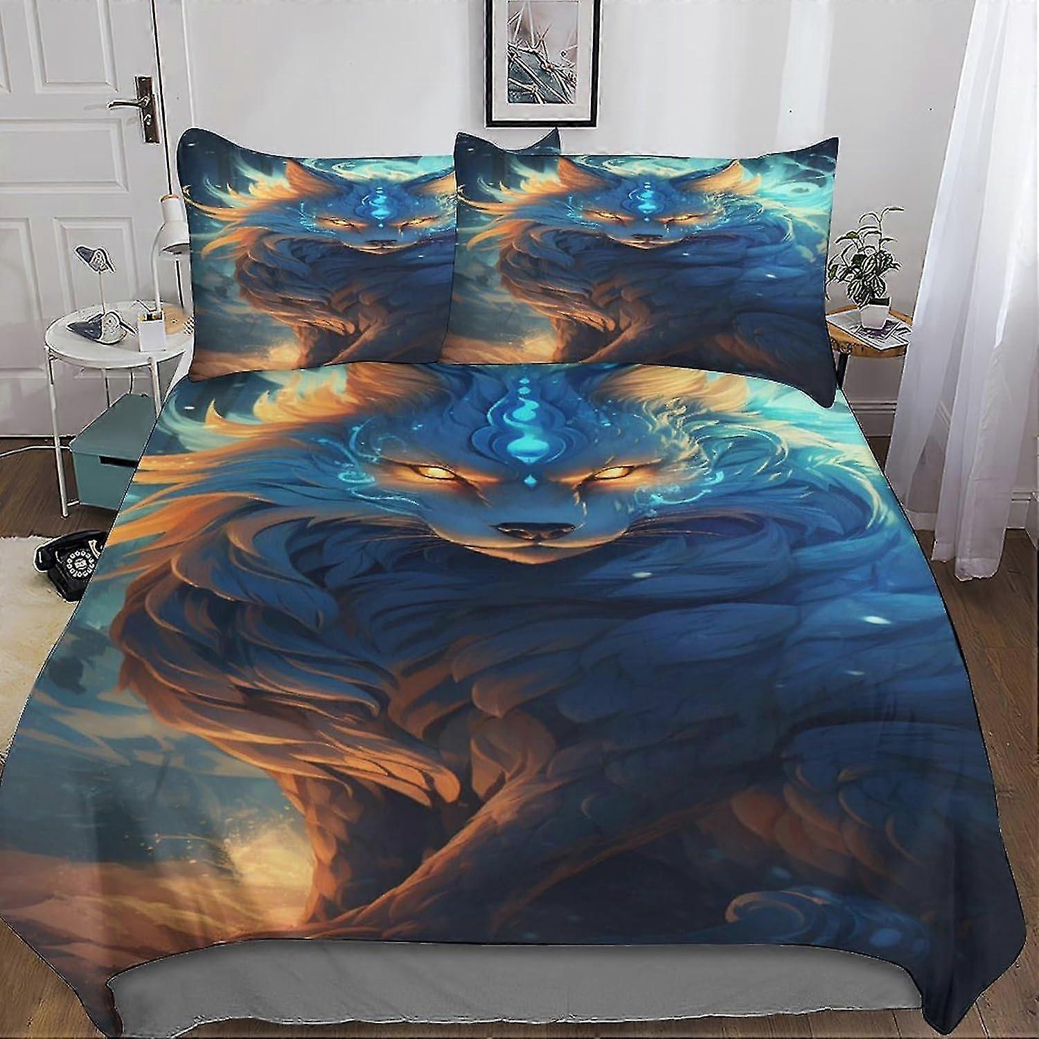 Conjunto de Cama com Capa de Edredom de Raposa Colorida, Capa de Colcha 3D com Fronhas para Colcha de Microfibra com Fecho de Zíper, 3 Peças