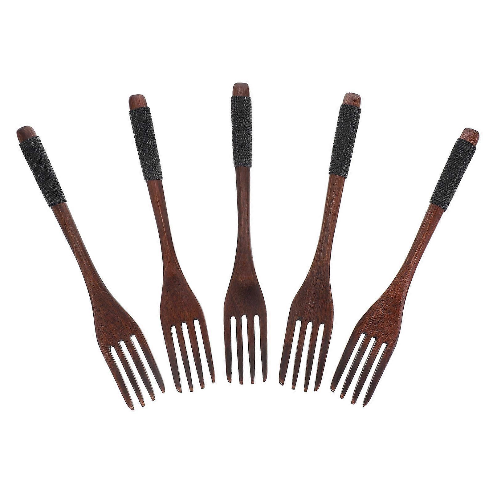 5pcs Ergonomic Wooden Forks Japanese Style Dessert Salad Utensils Reusable Honey Forks For Family Use