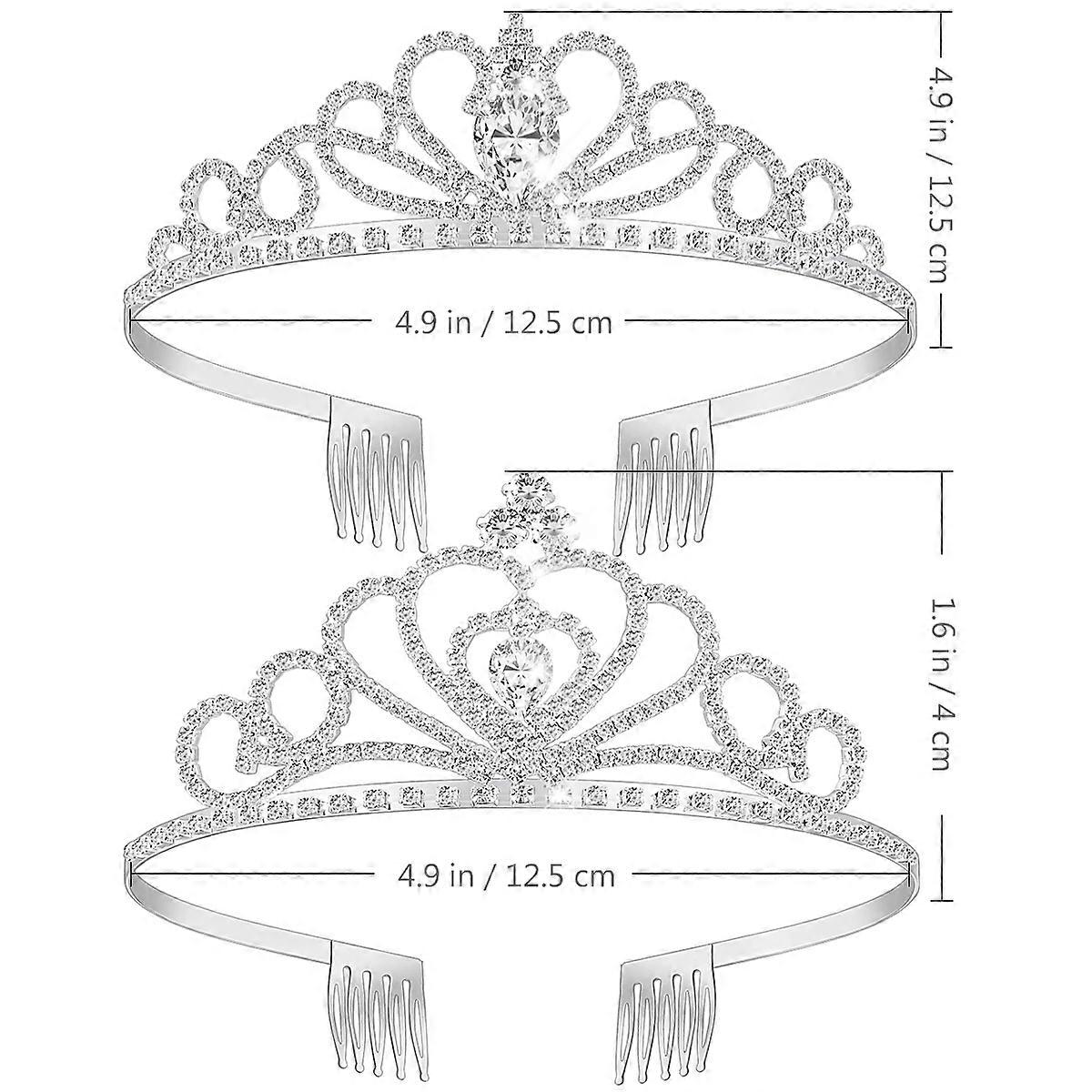 Crown Wedding Rhinestone Bride Headband Circular Shape Silver Diameter 12.8 Cm Height 5 Cm Special Occasions 2Pack