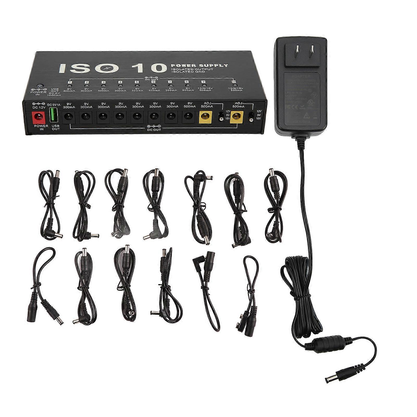 Guitar Pedal Power Supply 10 Isolated Output Multi Effect Power with 2 Adjustable Voltage