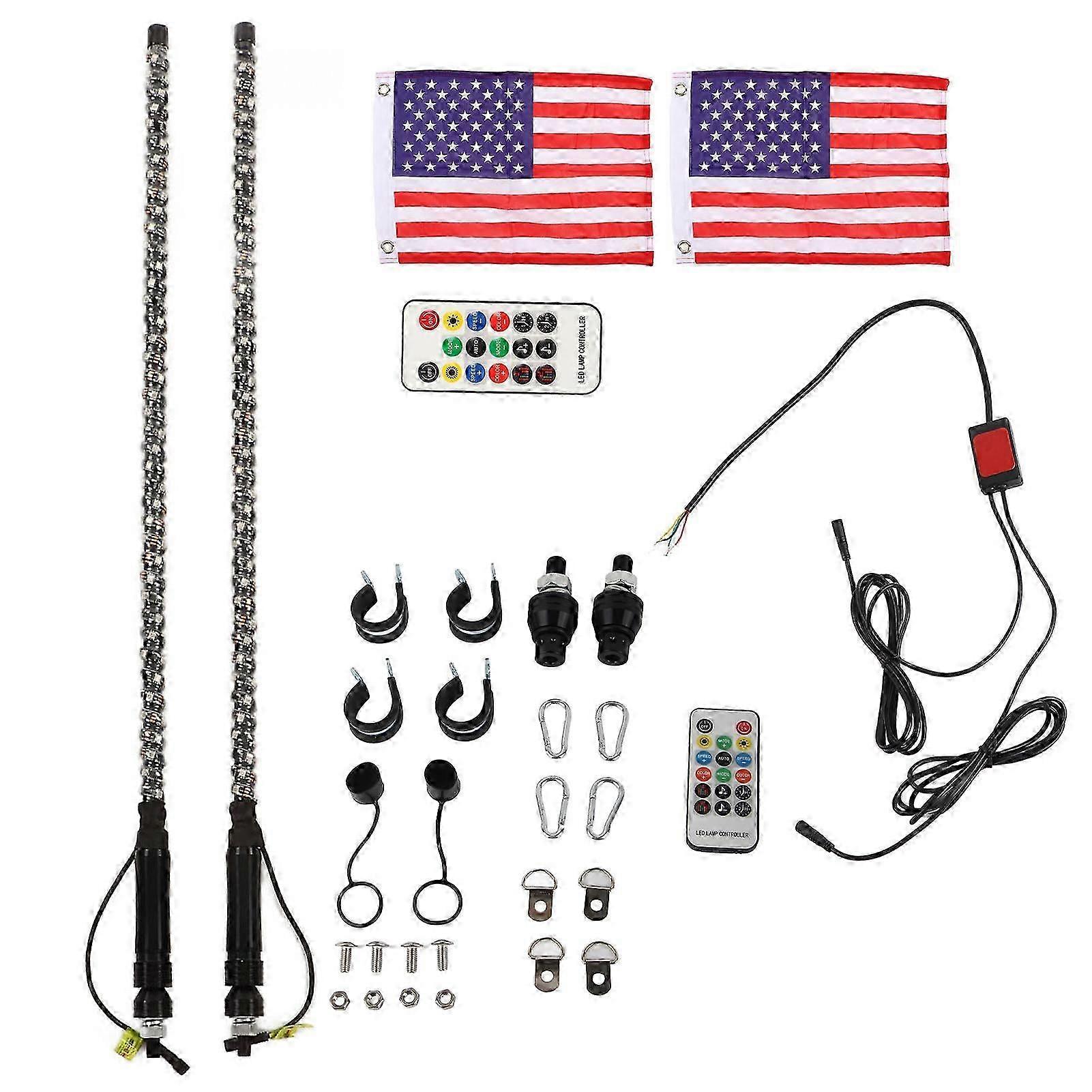 2 Pcs Led Whip Lights 20 Colors Waterproof Off Roaded Flagpole Rgb Light With Remote Control Flag