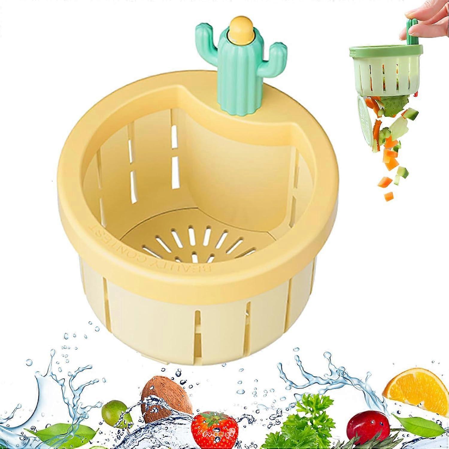 ZENGO Sink Drain Strainer, Press Automatic Dumping Basket, Filter Net Lifting Yellow