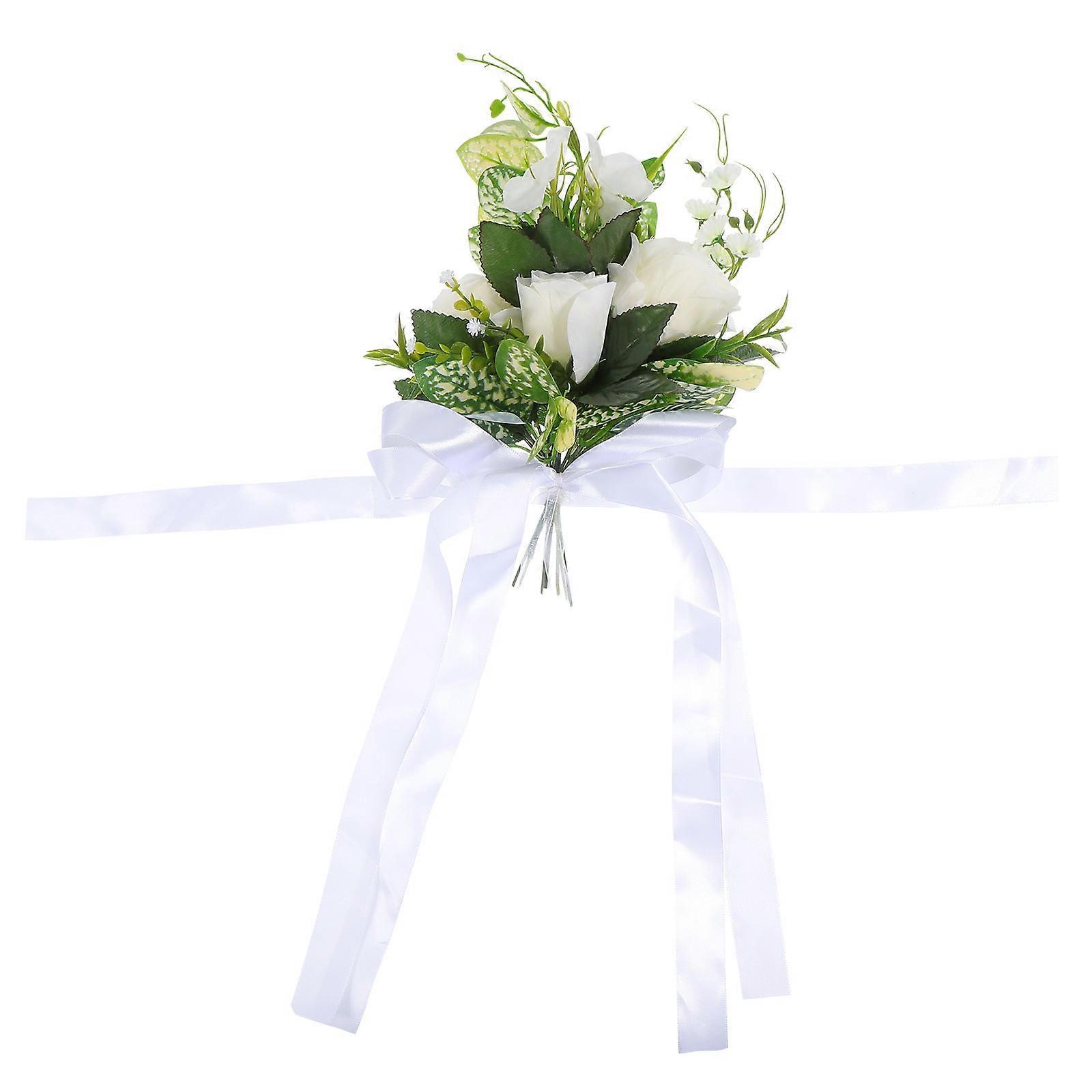 Artificial Flowers Chair Back Decoration Western Wedding Chair Rose White 30X25CM Polyester Home Gathering 1Set