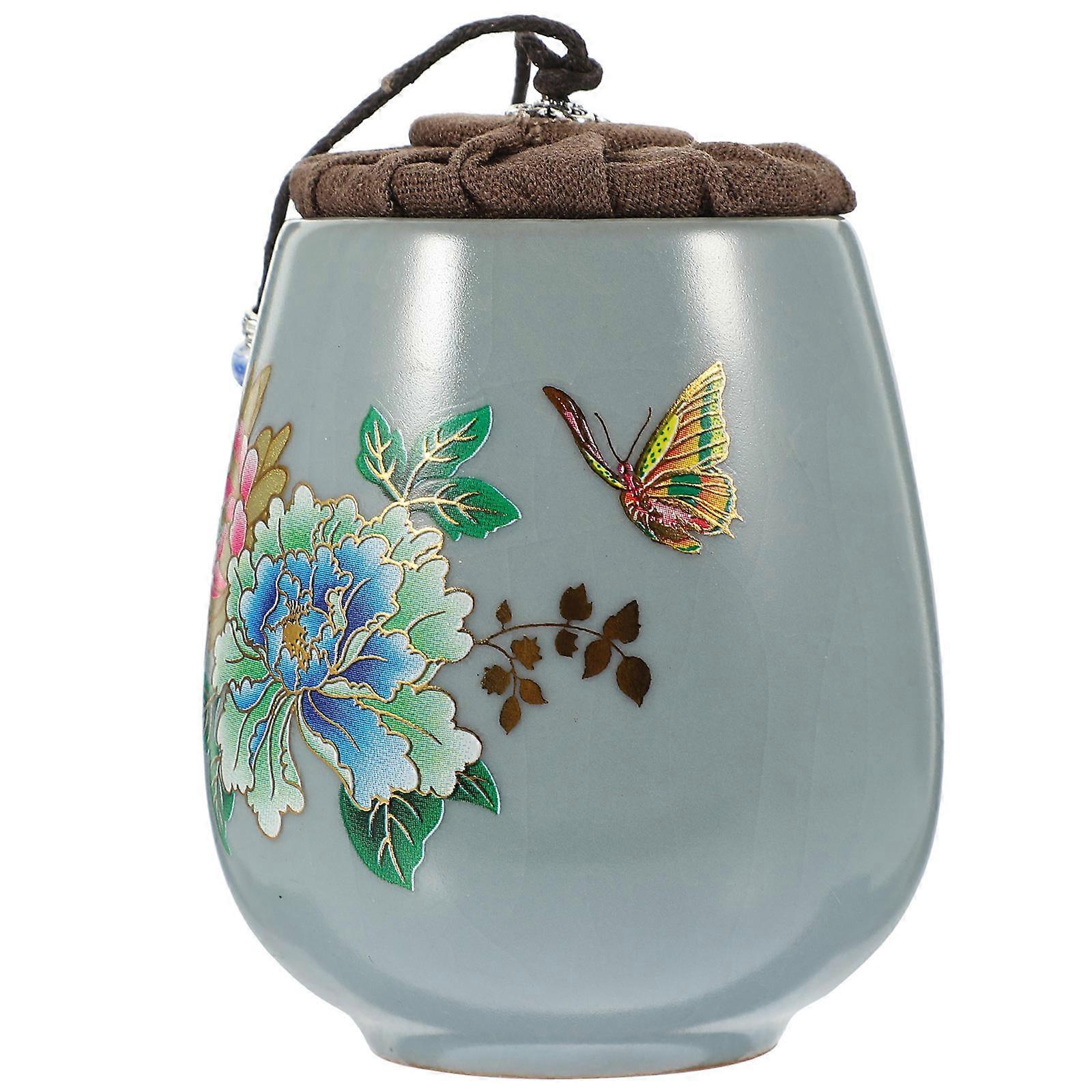 Ceramic Airtight Tea Storage Jar Vintage Crackle Peony Design for Tea, Coffee, and Spices – Premium Canister with Random Lid for Home Use