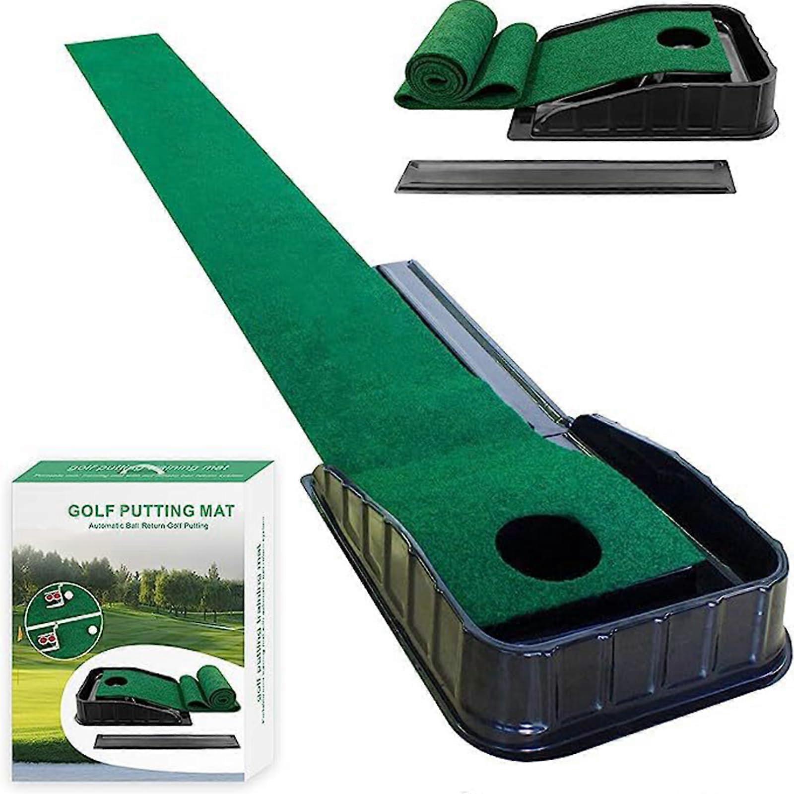 Indoor Golf Putting Green, Portable Mat with Automatic Ball Function – Mini Golf Practice Training Aid – For Home, Office, Outdoor Use