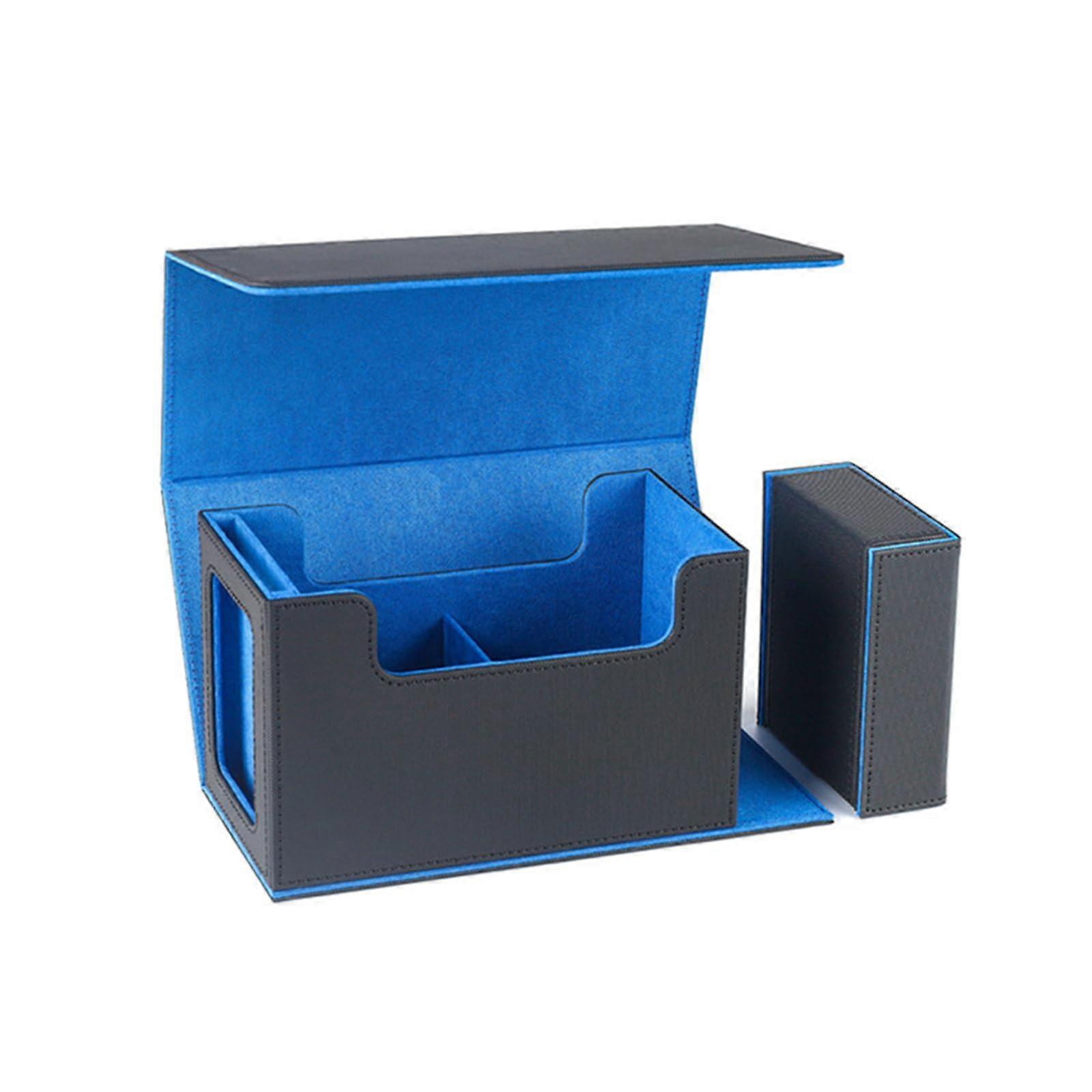 Trading Card Deck Storage Box with Dice Tray Card Deck Organizer Collectible Playing Card Collector Storage Box Blueblack