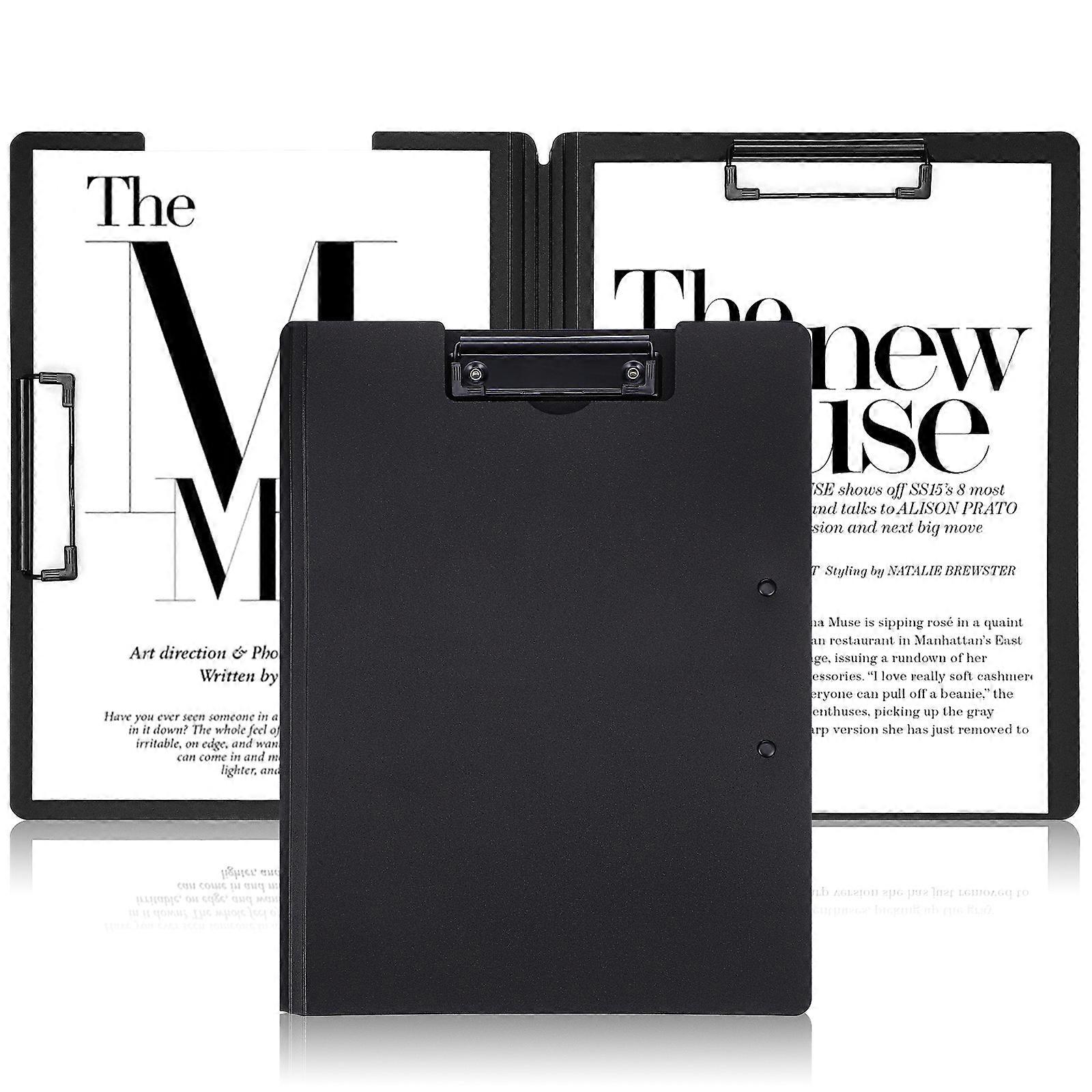 Foldable Clipboard with Clips, Portable Document Organizer Folder for Office and Classroom, Secure File Holder, 2pcs Black Set
