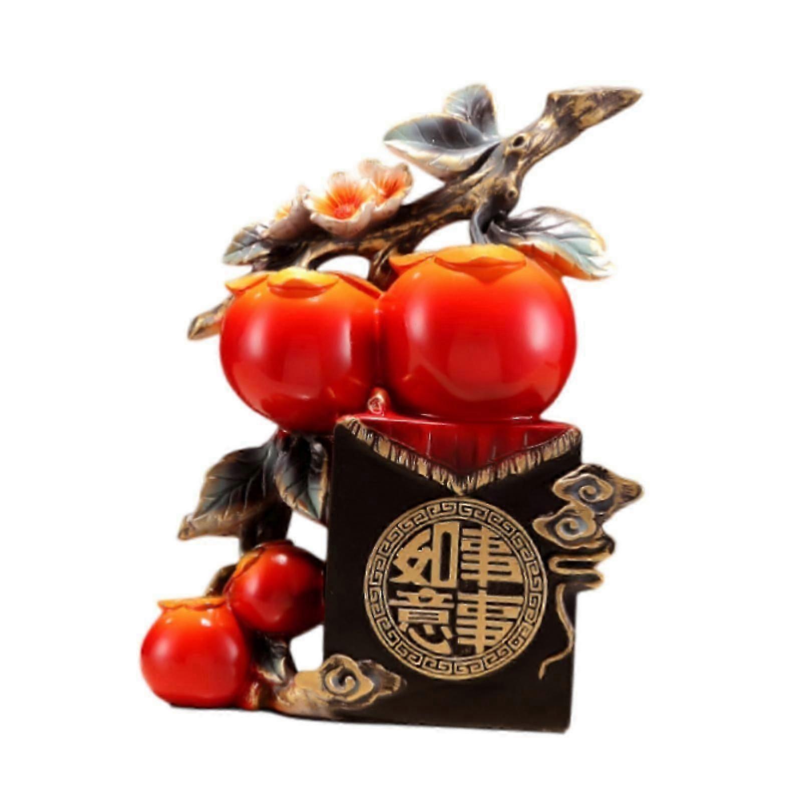 Persimmon Resin Statue Chinese Good Luck Decoration for Home Shop Restaurant