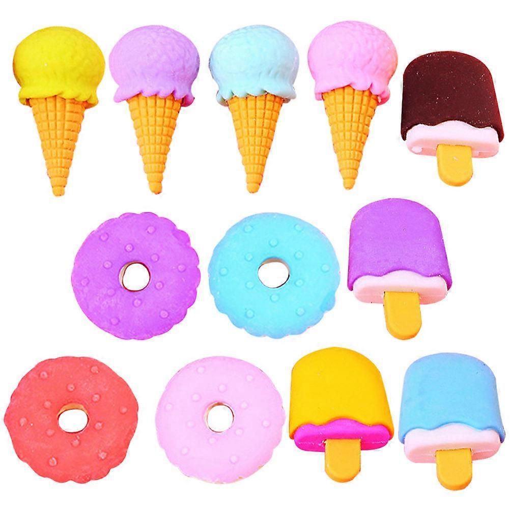 12Pcs Dessert Shaped Mini Erasers for Kids and Students Portable Multi-function Pencil Erasers 0.5