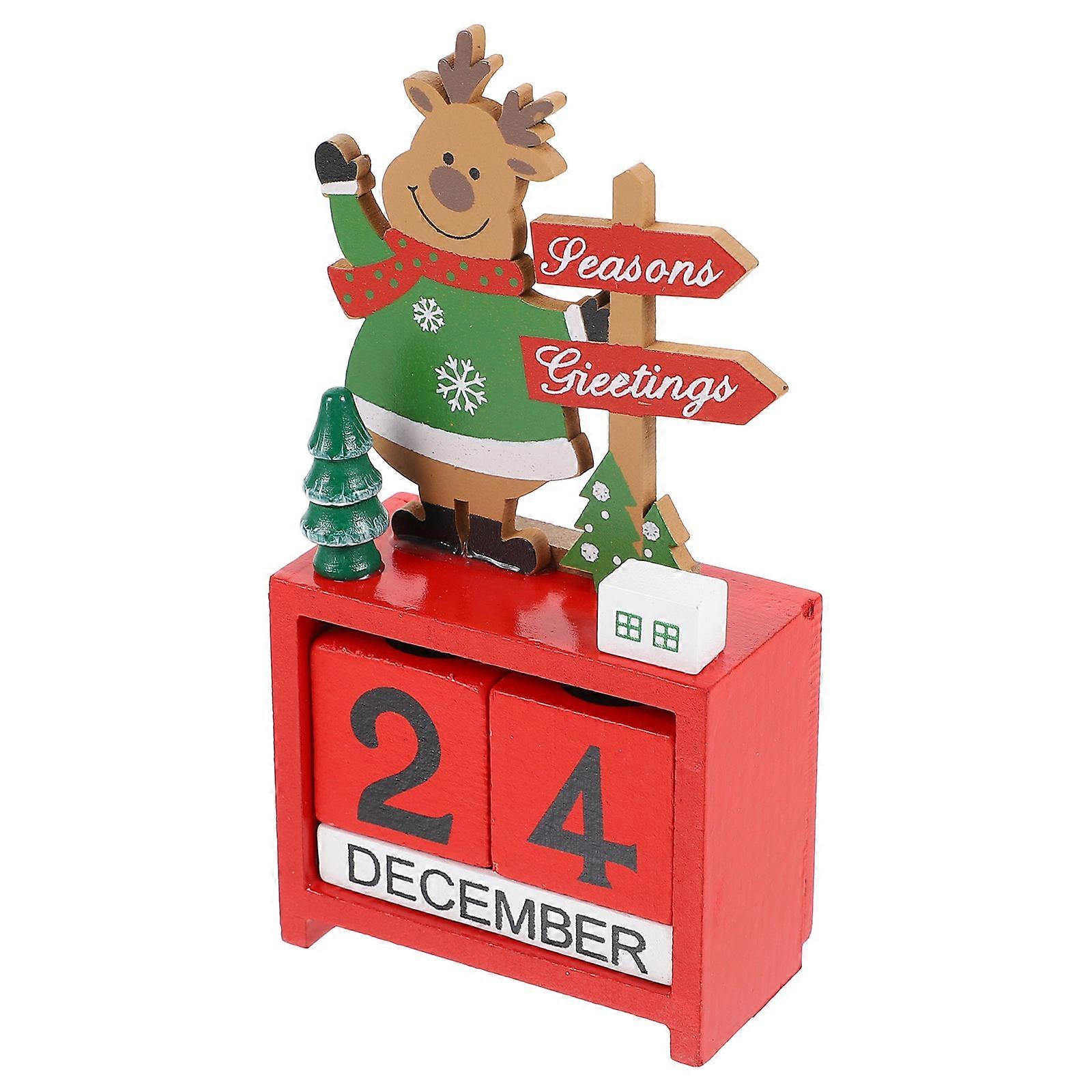 Christmas Calendar Adornment Desktop Decorative Ornaments Wood Material Changeable Calendar 1Pcs