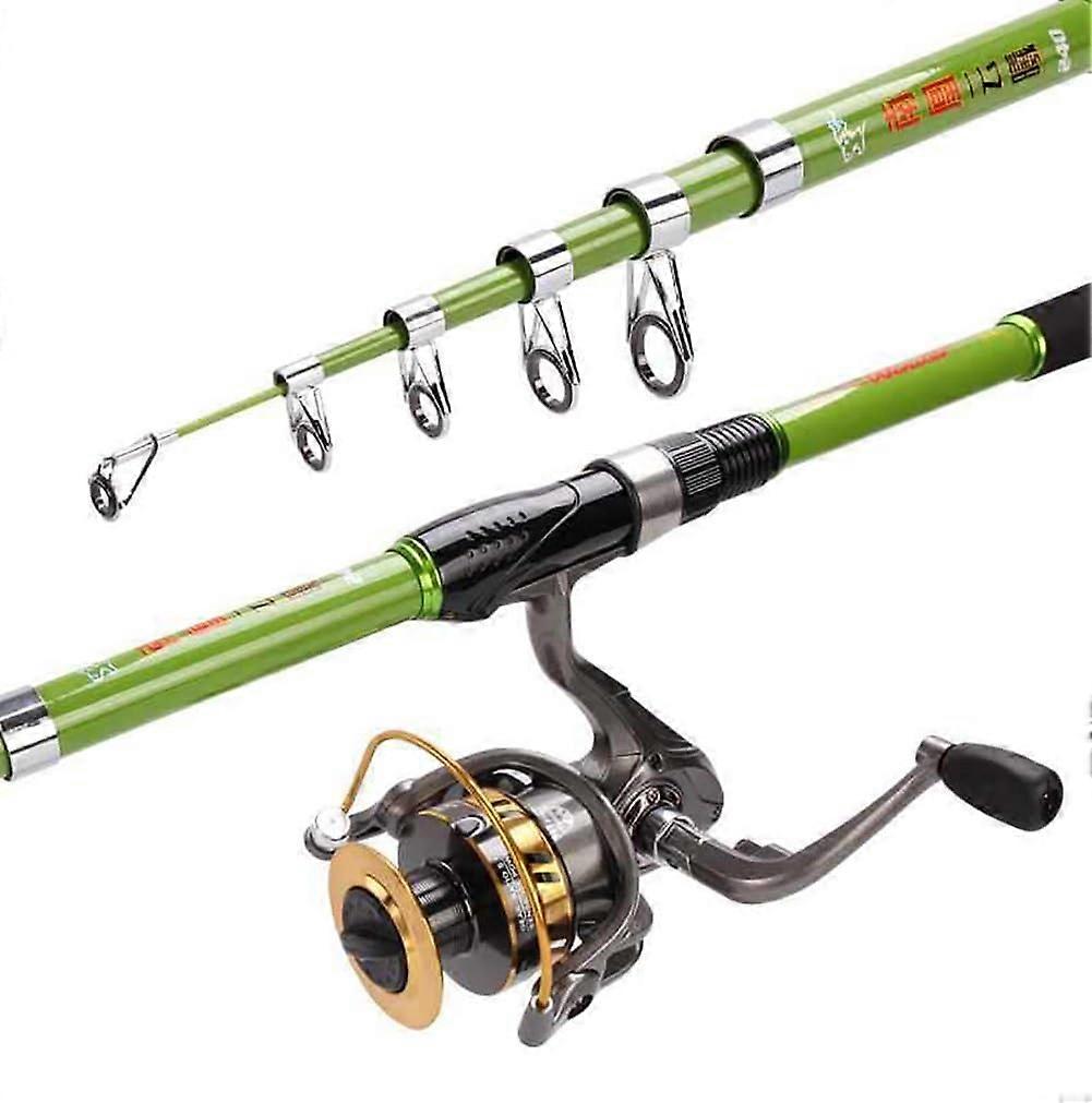 Telescopic Fishing Rod Carbon Pole Reel Set Stiff Short Casting Rod 2.4m