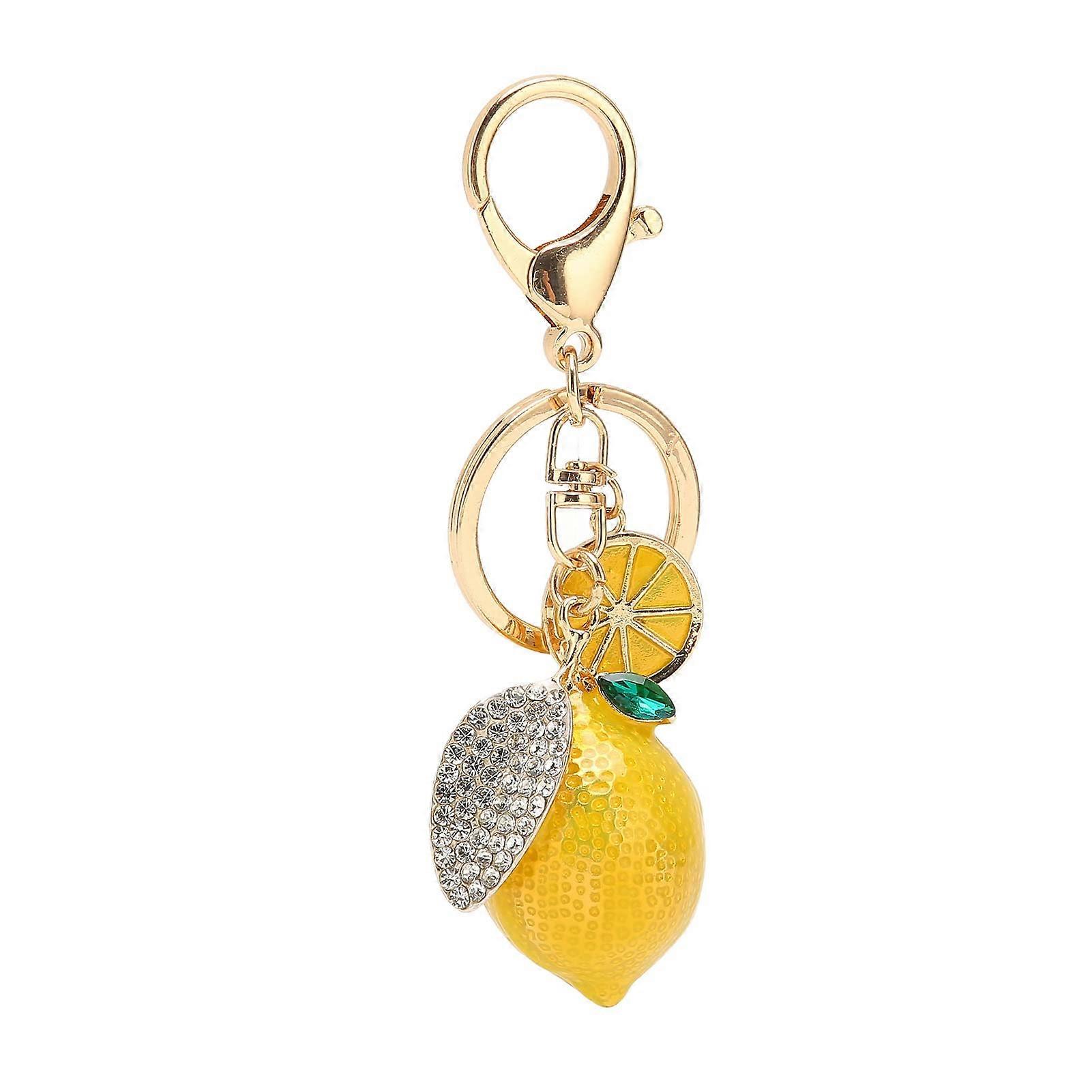 Small Lemon Keyring - High Quality Metal Phone Keychain, Yellow Lemon Design for Bags, Keys, and Accessories