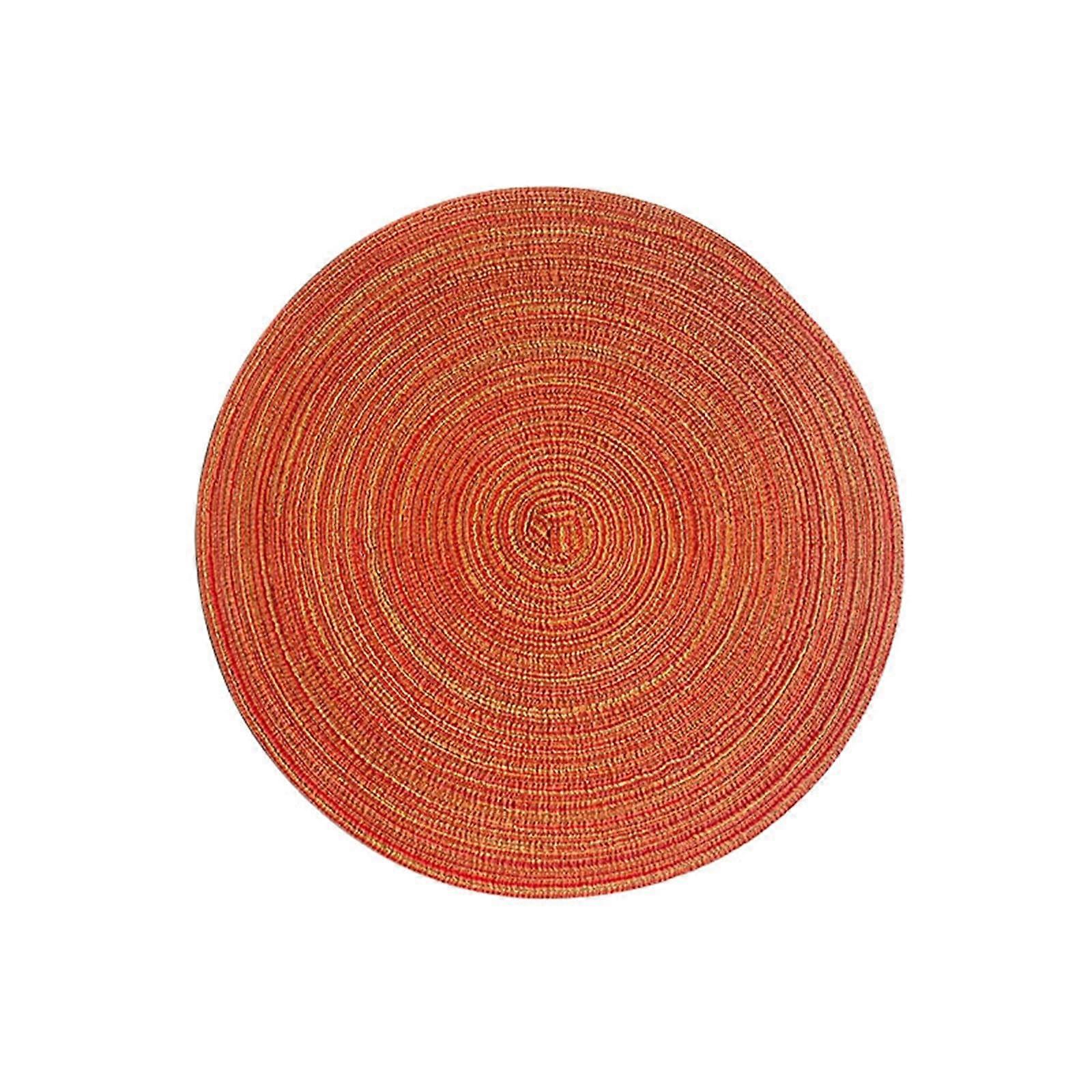 Washable Round Placemat Set 4-Piece Polyester Non-Slip Orange 30 cm Woven Pattern For Home And Restaurant Tables