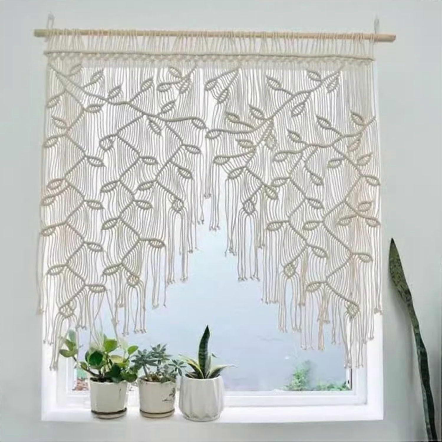 Macrame Curtains for Windows, Bead Curtain for Doors, Boho 100 x 100 cm