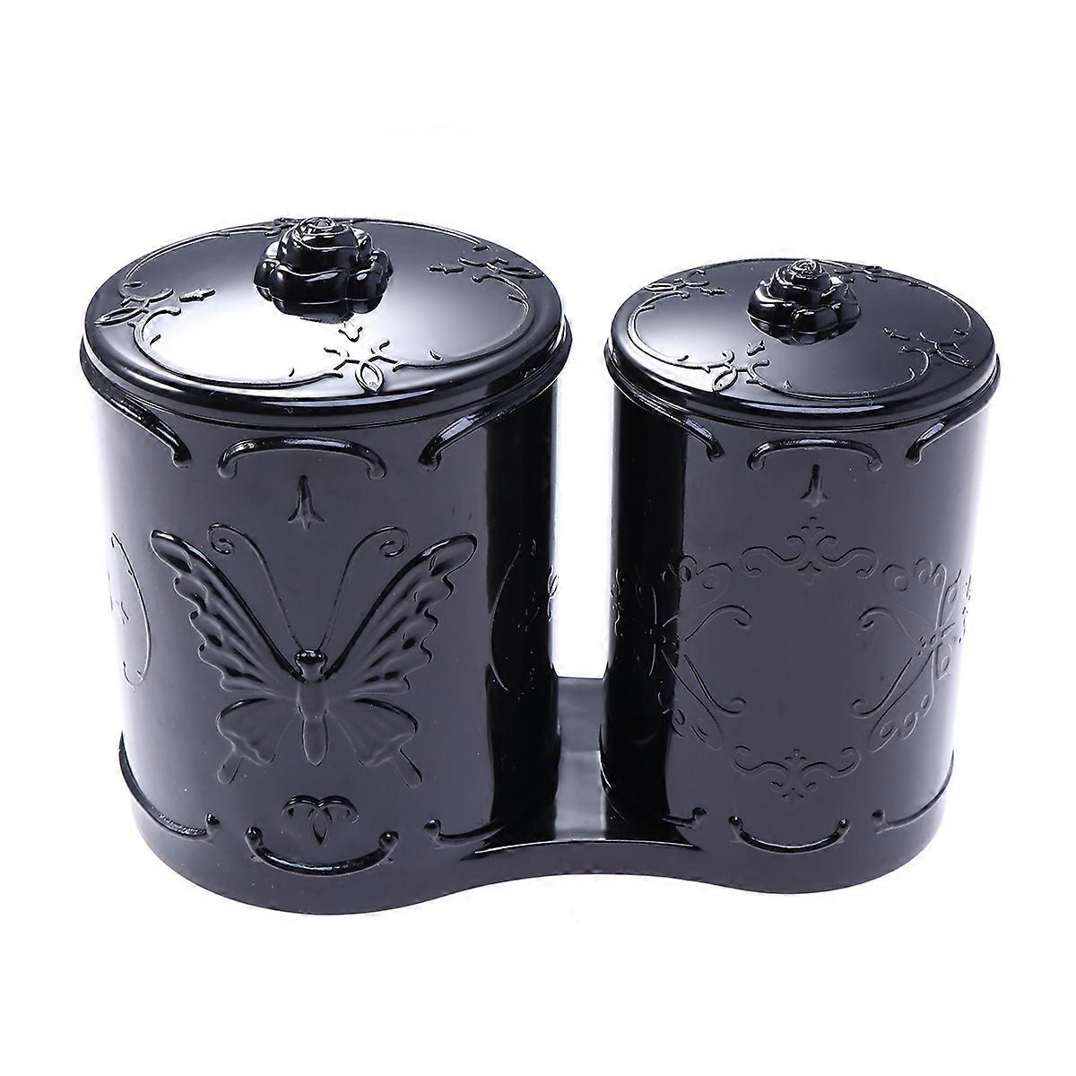 Makeup Tool Storage Box Acrylic Round Container Eyebrow Pencil Holder Scissors Combs Jar Organizer 1Pack Black