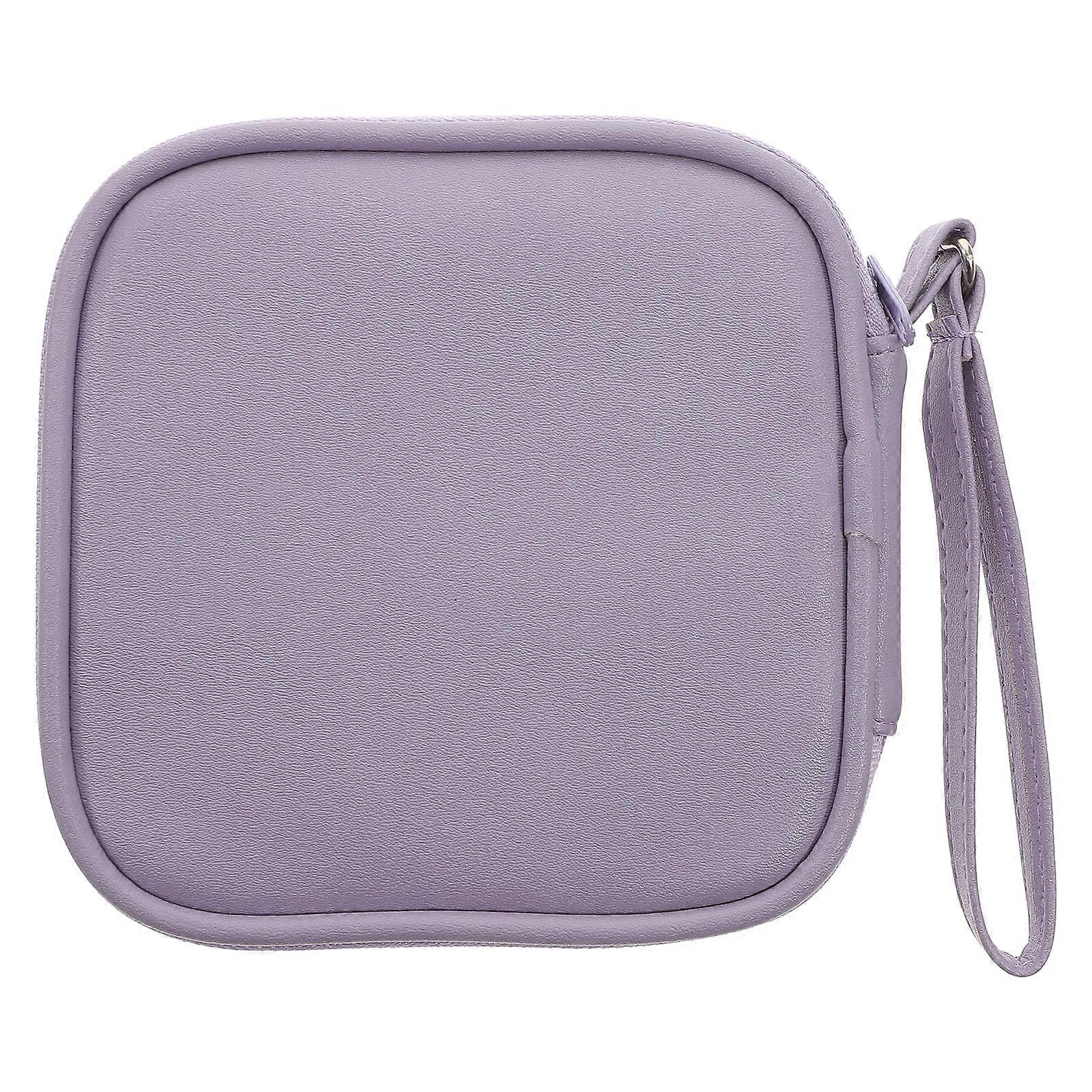 Portable Headphone Case for Small Earphones and Digital Accessories Purple PU Material